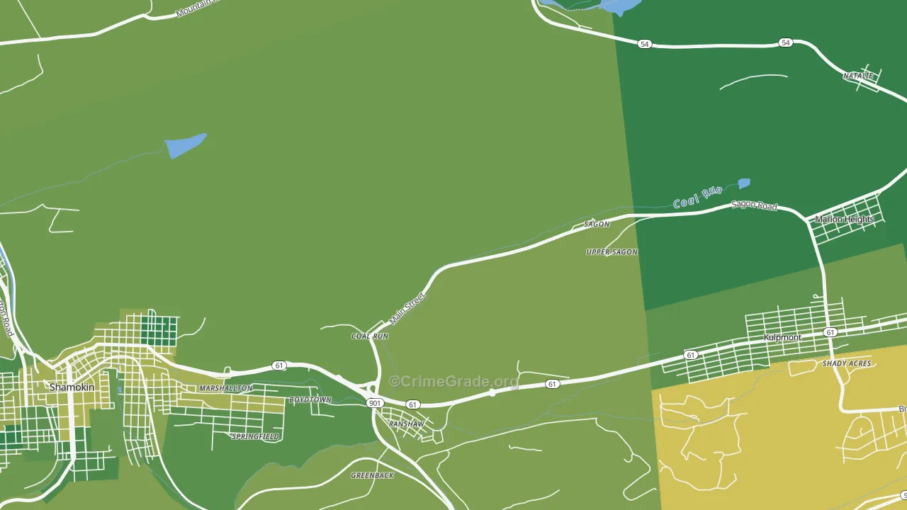 Coal Run, PA Map of Vehicle Theft Rates