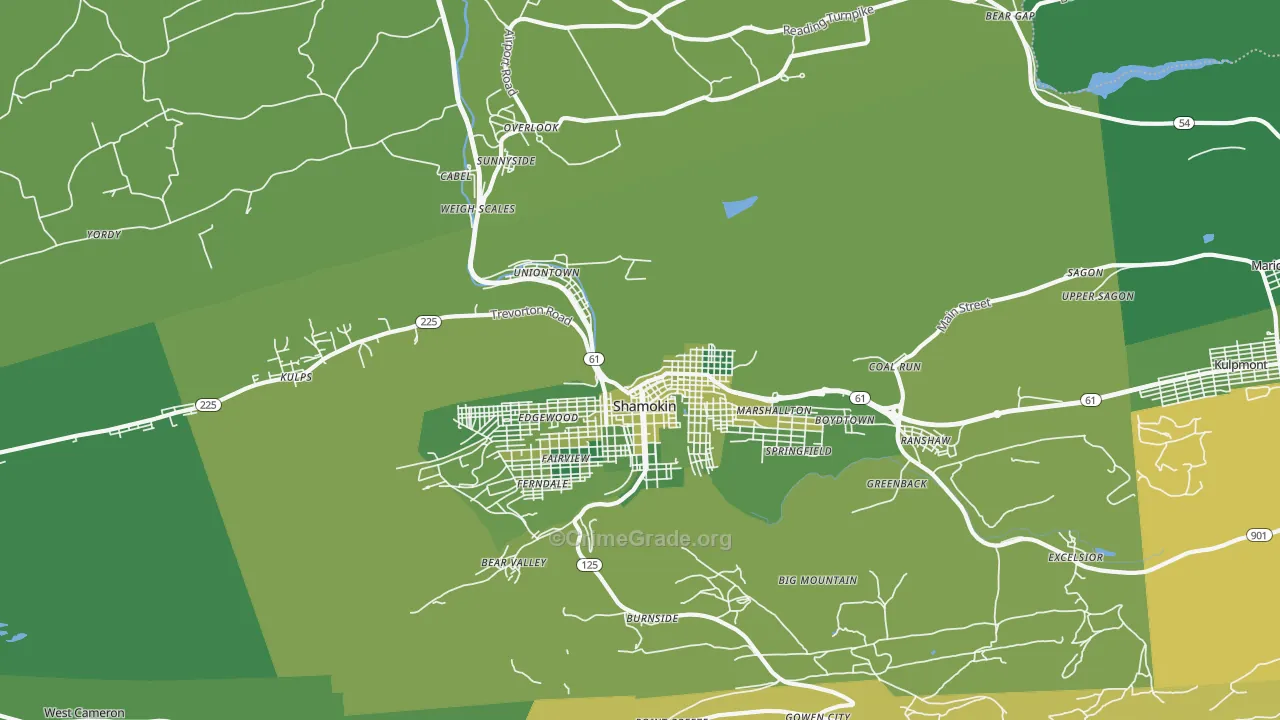 Coal Township, PA Map of Vehicle Theft Rates