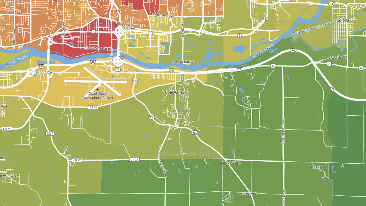 Coal Valley, IL Map of Vehicle Theft Rates
