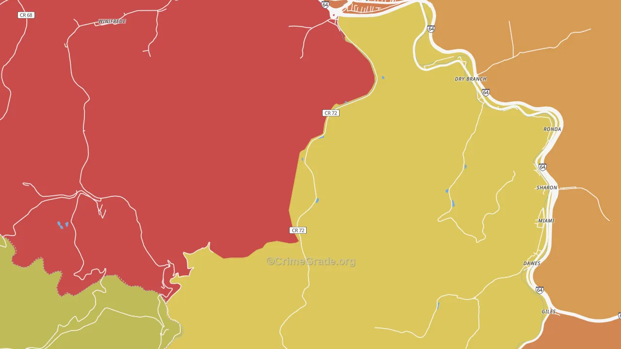 Coalburg, WV Map of Vehicle Theft Rates
