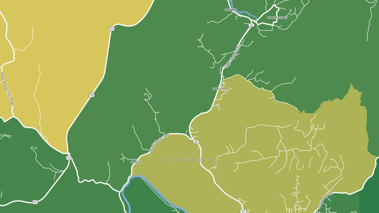 Coaledo, OR Map of Vehicle Theft Rates