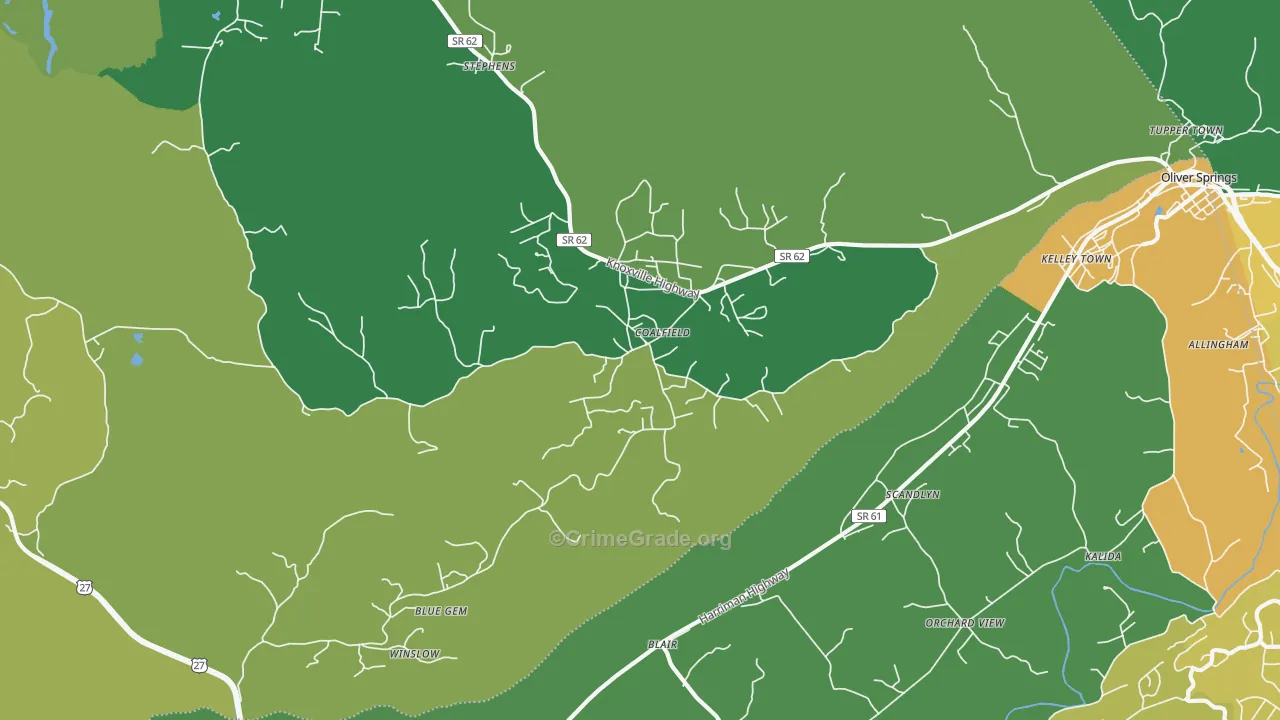 Coalfield, TN Map of Vehicle Theft Rates