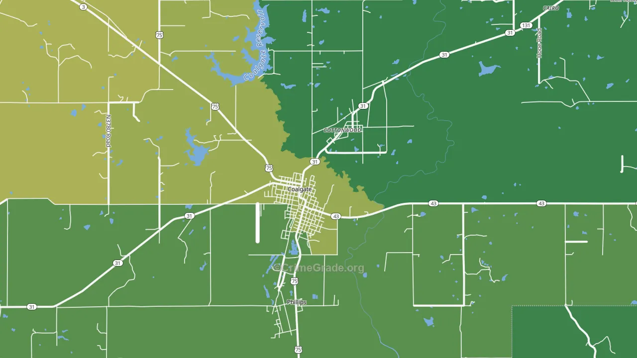 Coalgate, OK Map of Vehicle Theft Rates