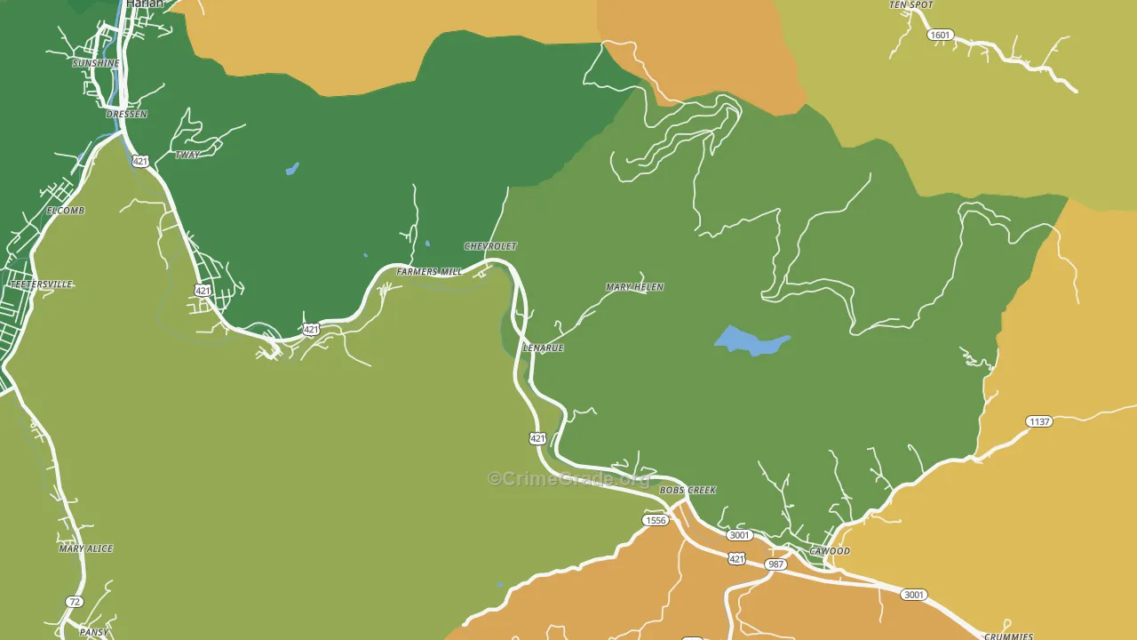 Coalgood, KY Map of Vehicle Theft Rates