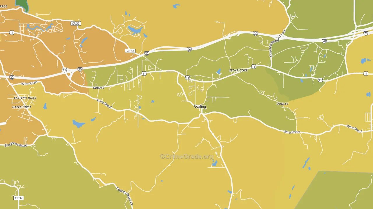 Coaling, AL Map of Vehicle Theft Rates