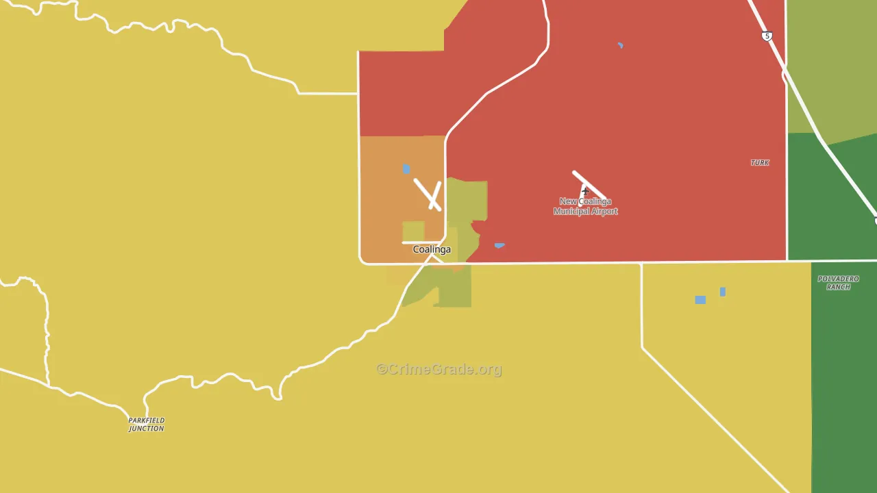 Coalinga, CA Map of Vehicle Theft Rates
