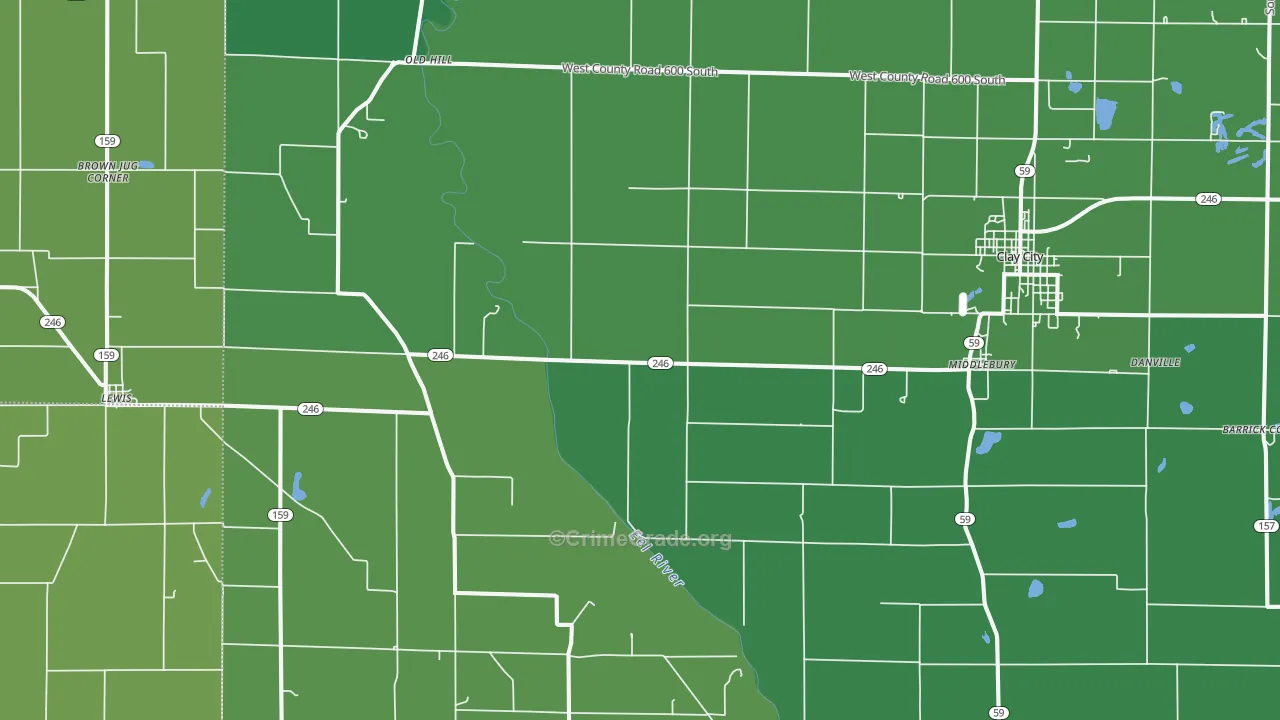 Coalmont, IN Map of Vehicle Theft Rates