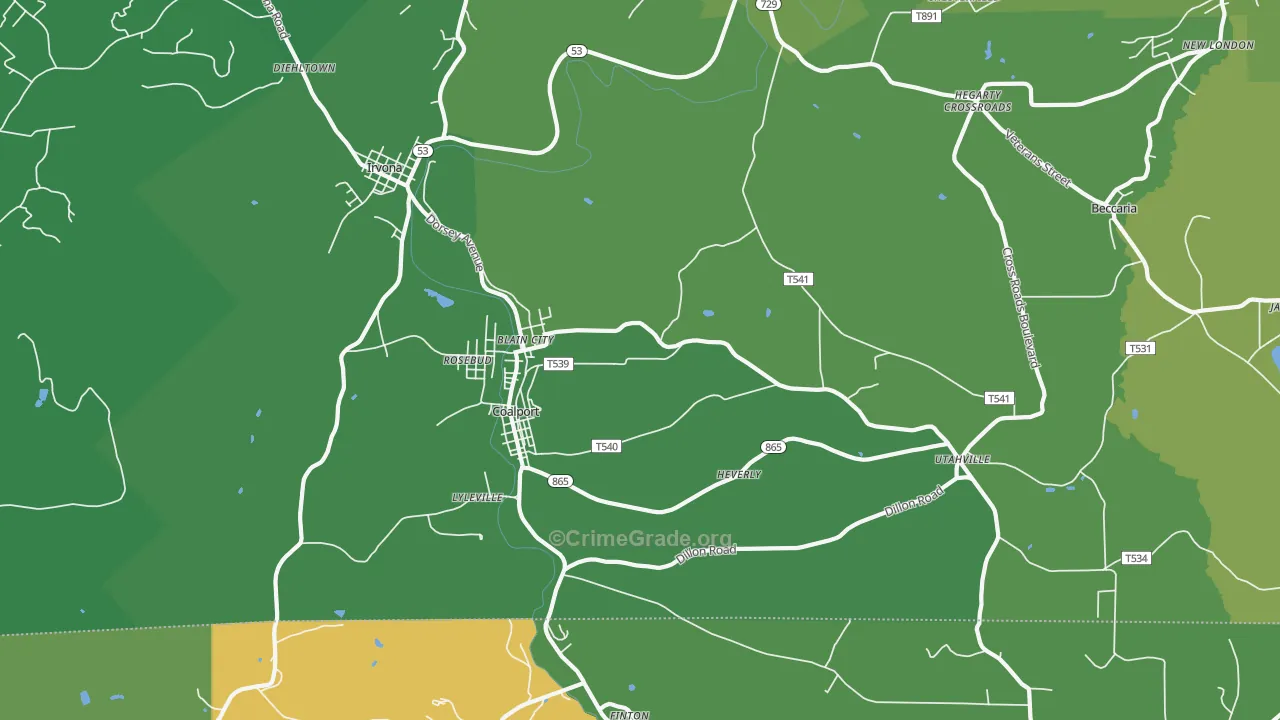 Coalport, PA Map of Vehicle Theft Rates
