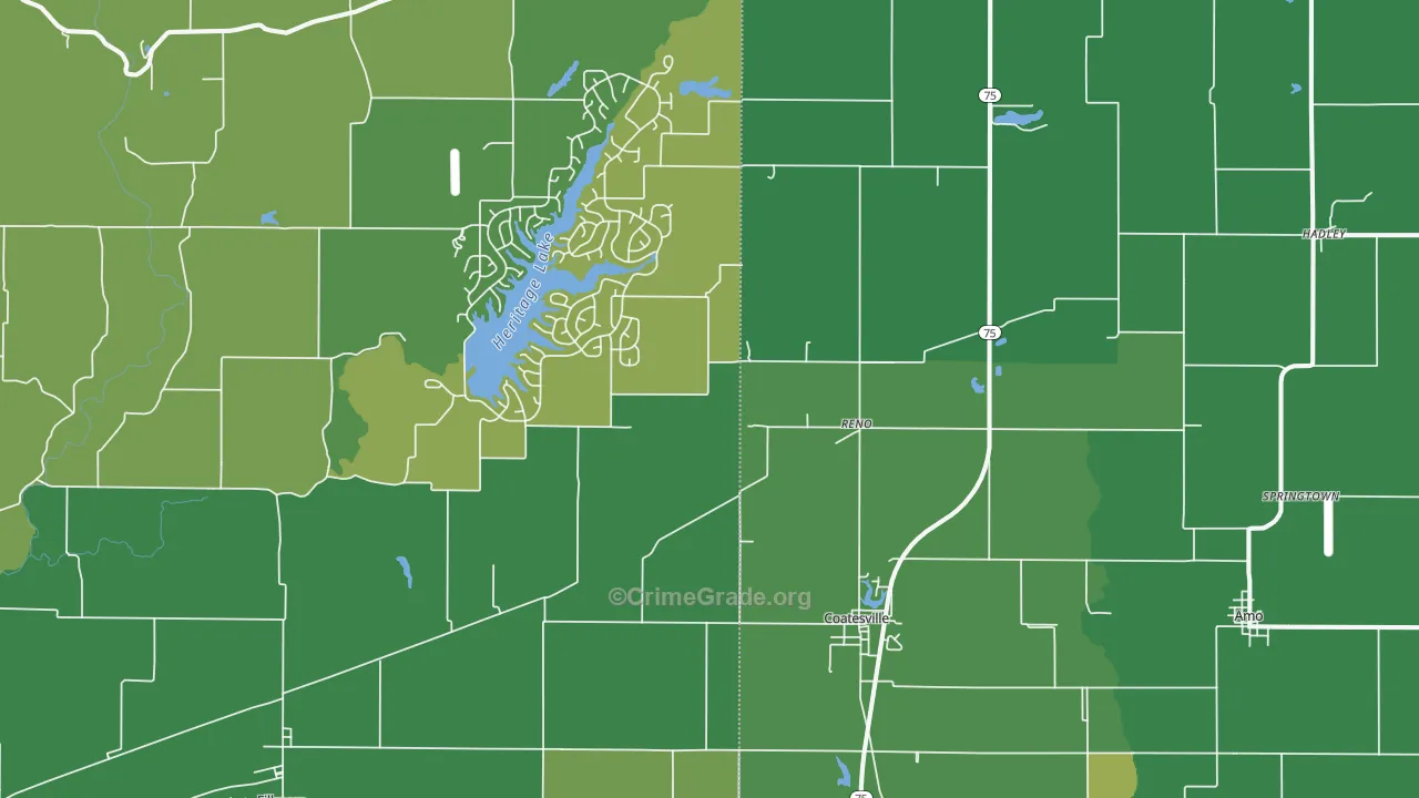 Coatesville, IN Map of Vehicle Theft Rates