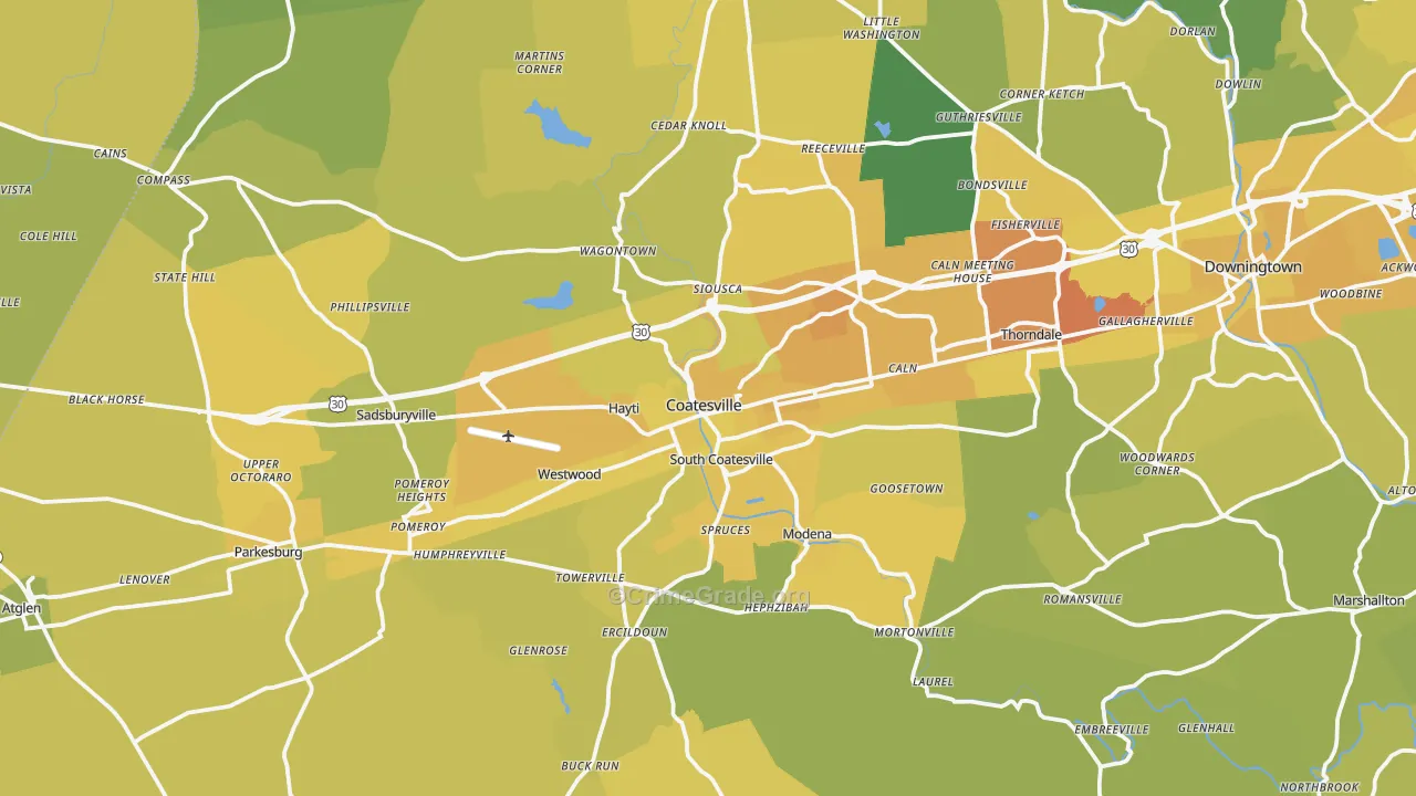 Coatesville, PA Map of Vehicle Theft Rates