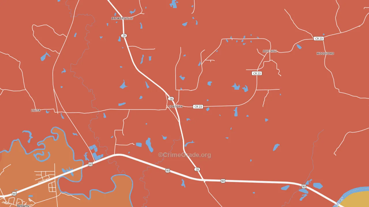 Coatopa, AL Map of Vehicle Theft Rates