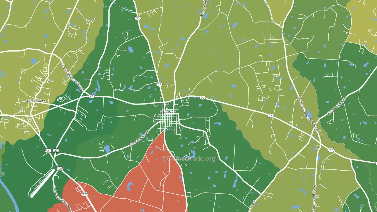 Coats, NC Map of Vehicle Theft Rates