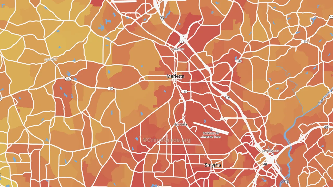 Cobb County, GA Map of Vehicle Theft Rates