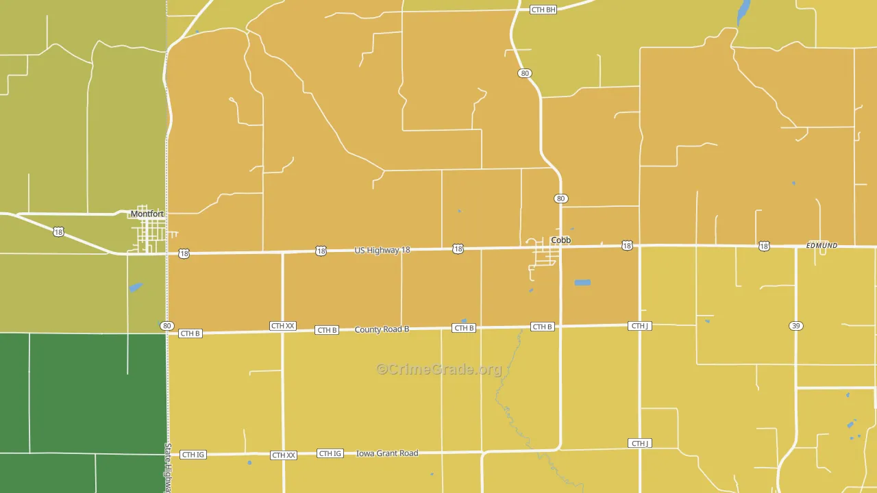Cobb, WI Map of Vehicle Theft Rates