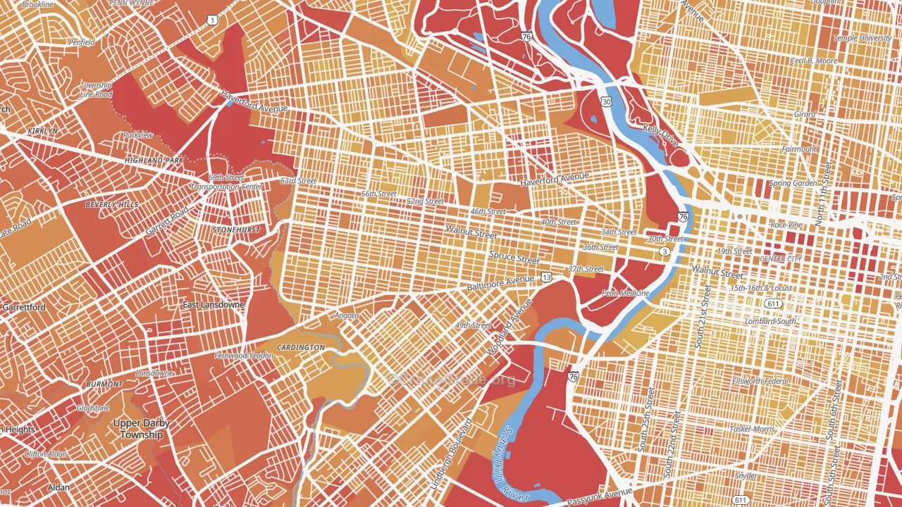 Cobbs Creek, Philadelphia, PA Map of Vehicle Theft Rates