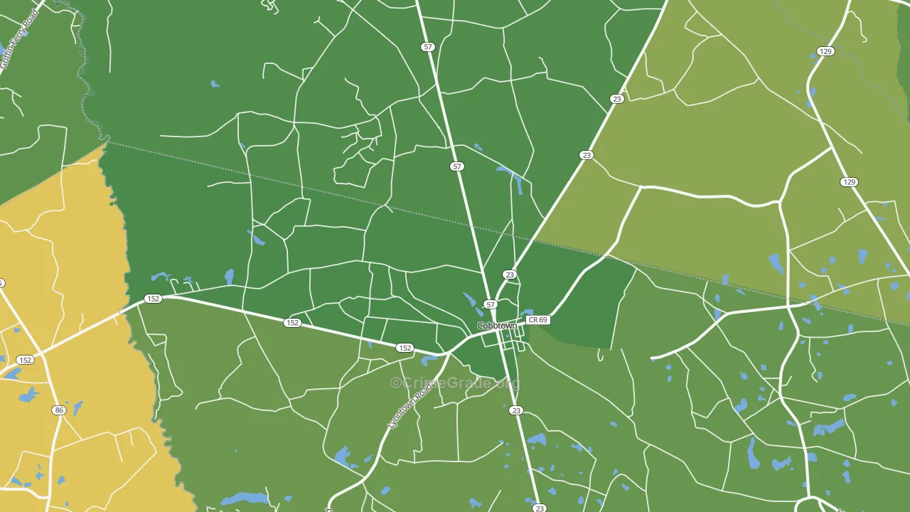 Cobbtown, GA Map of Vehicle Theft Rates