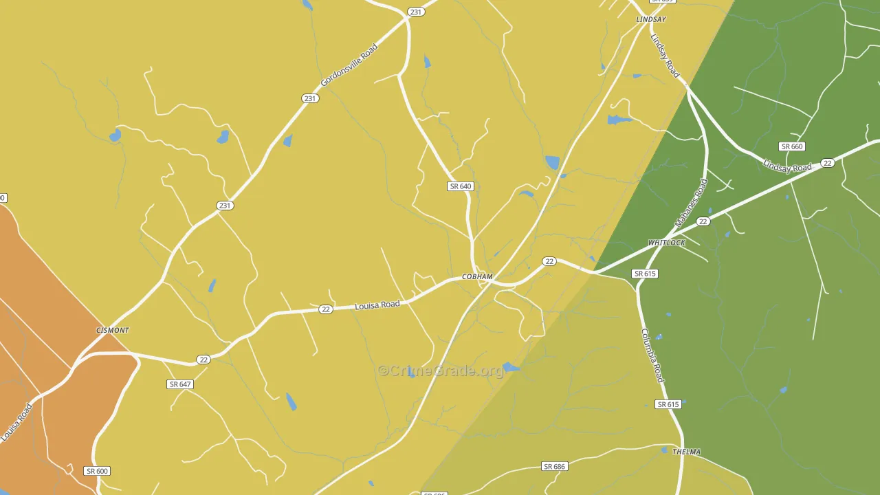 Cobham, VA Map of Vehicle Theft Rates