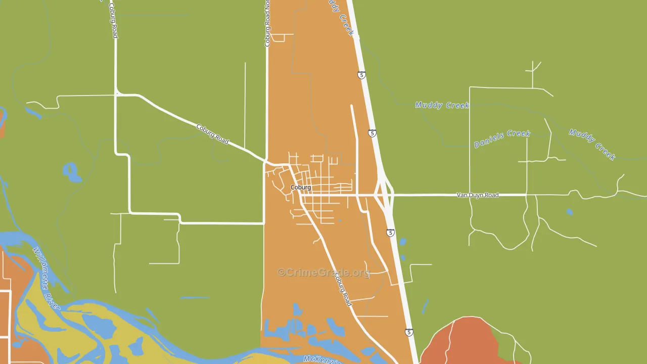Coburg, OR Map of Vehicle Theft Rates