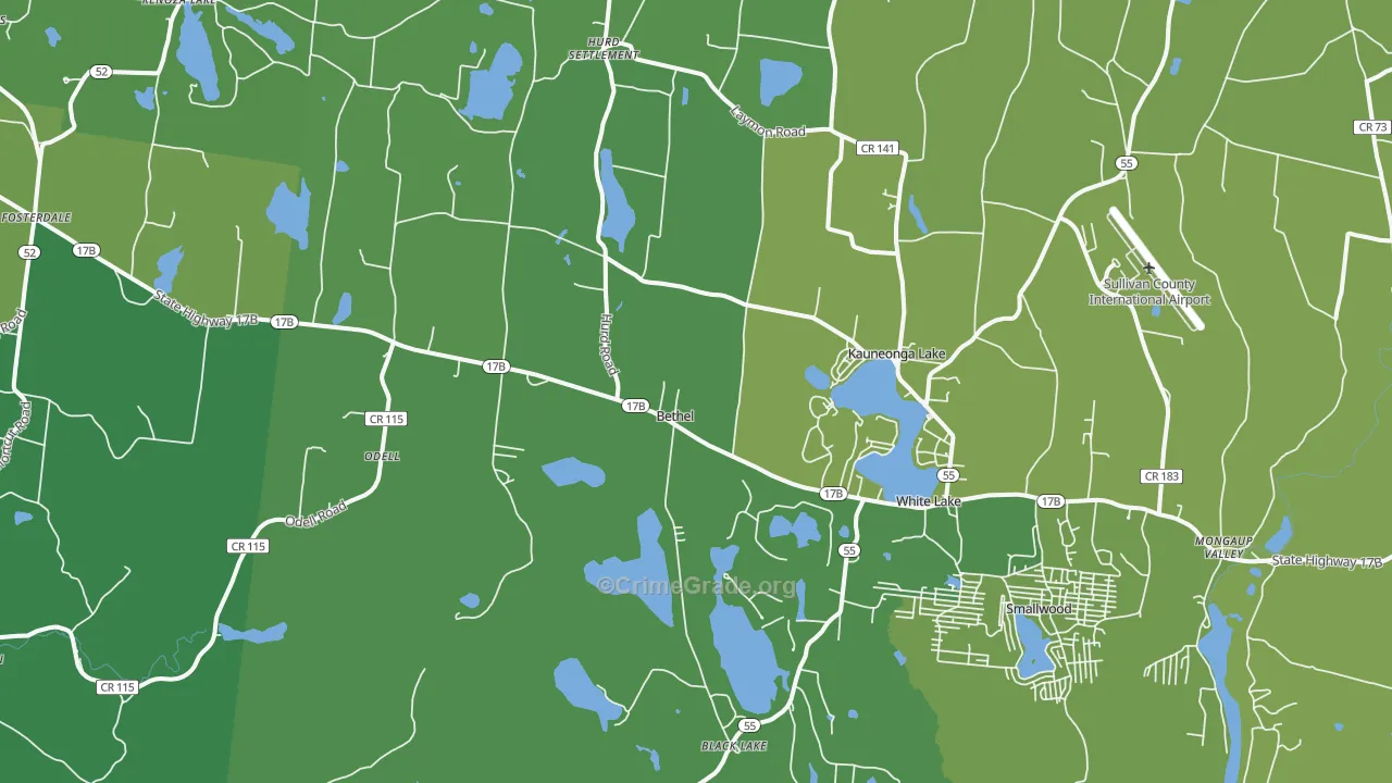 Cochecton Center, NY Map of Vehicle Theft Rates