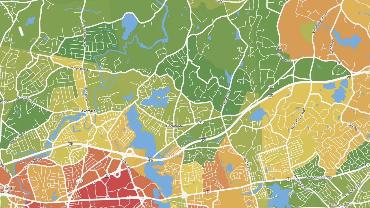 Cochituate, MA Map of Vehicle Theft Rates