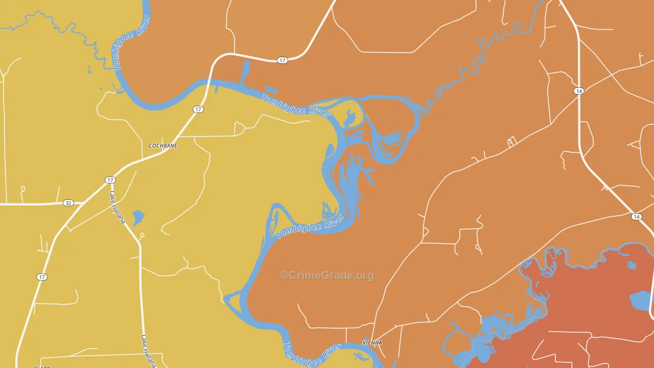 Cochrane, AL Map of Vehicle Theft Rates