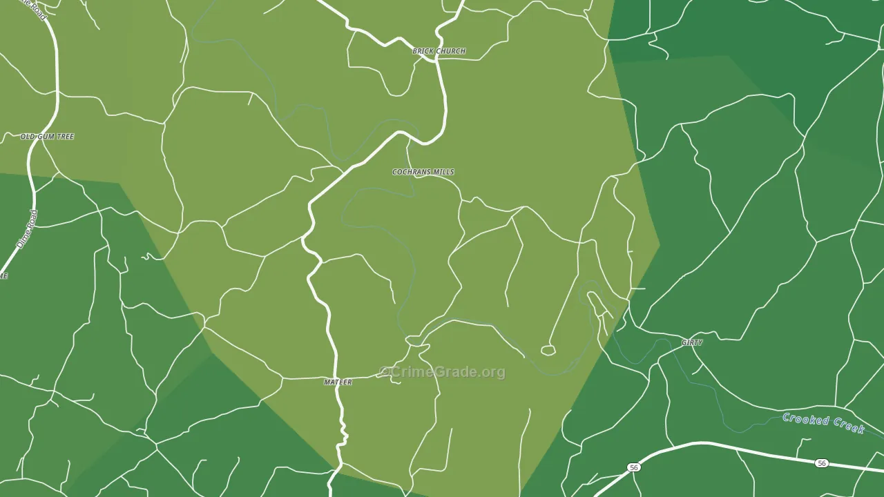 Cochrans Mills, PA Map of Vehicle Theft Rates