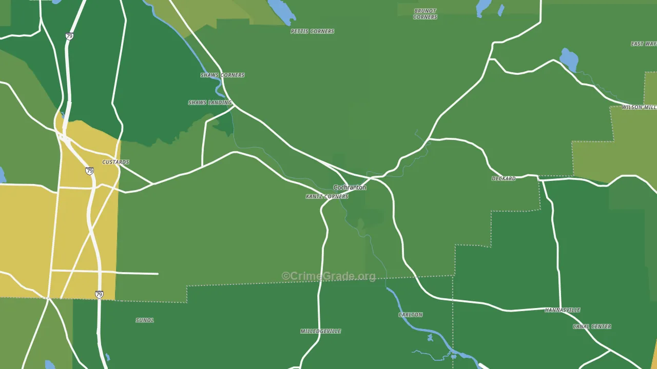 Cochranton, PA Map of Vehicle Theft Rates