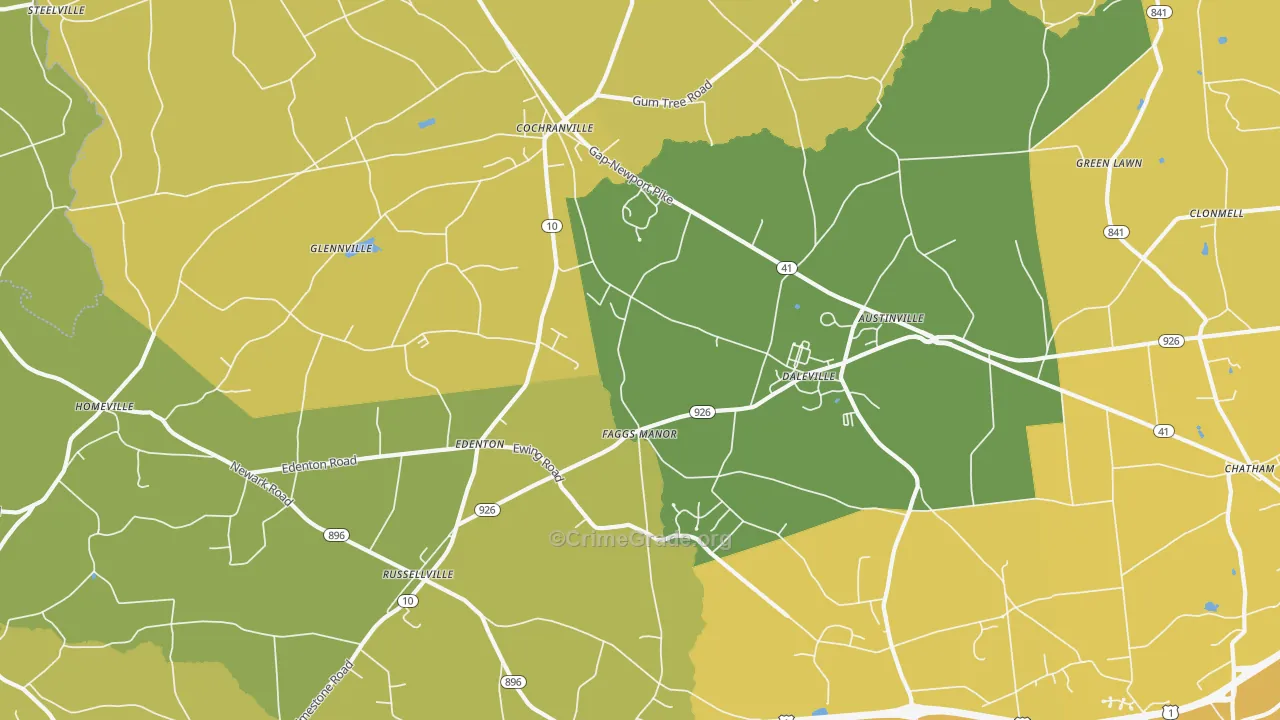Cochranville, PA Map of Vehicle Theft Rates