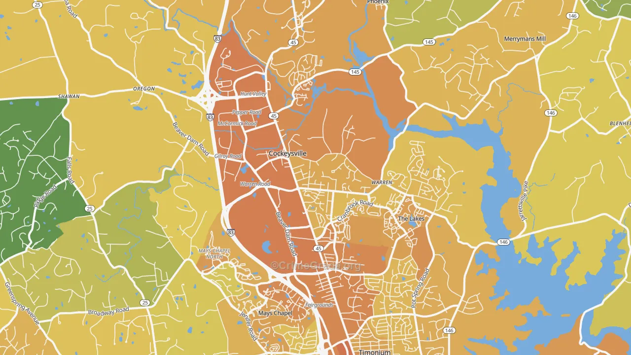 Cockeysville, MD Map of Vehicle Theft Rates