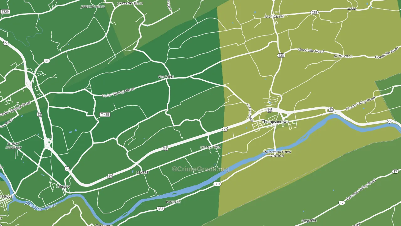 Cocolamus, PA Map of Vehicle Theft Rates