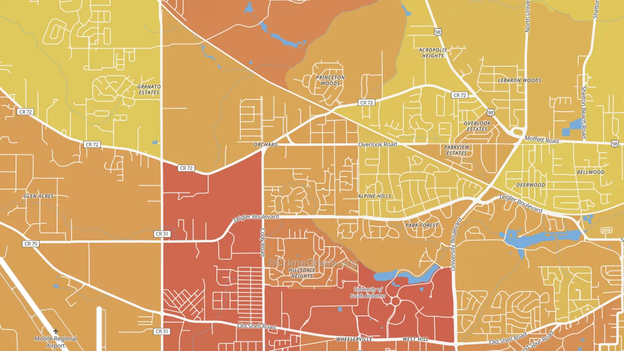 Cody, Mobile, AL Map of Vehicle Theft Rates