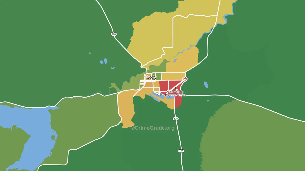 Cody, WY Map of Vehicle Theft Rates