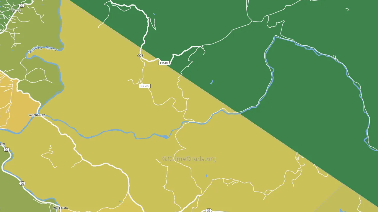Coe, WV Map of Vehicle Theft Rates