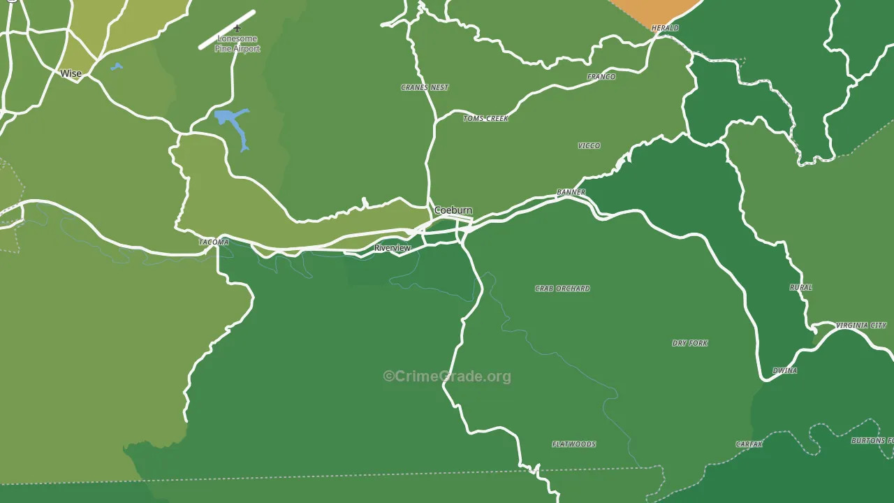 Coeburn, VA Map of Vehicle Theft Rates