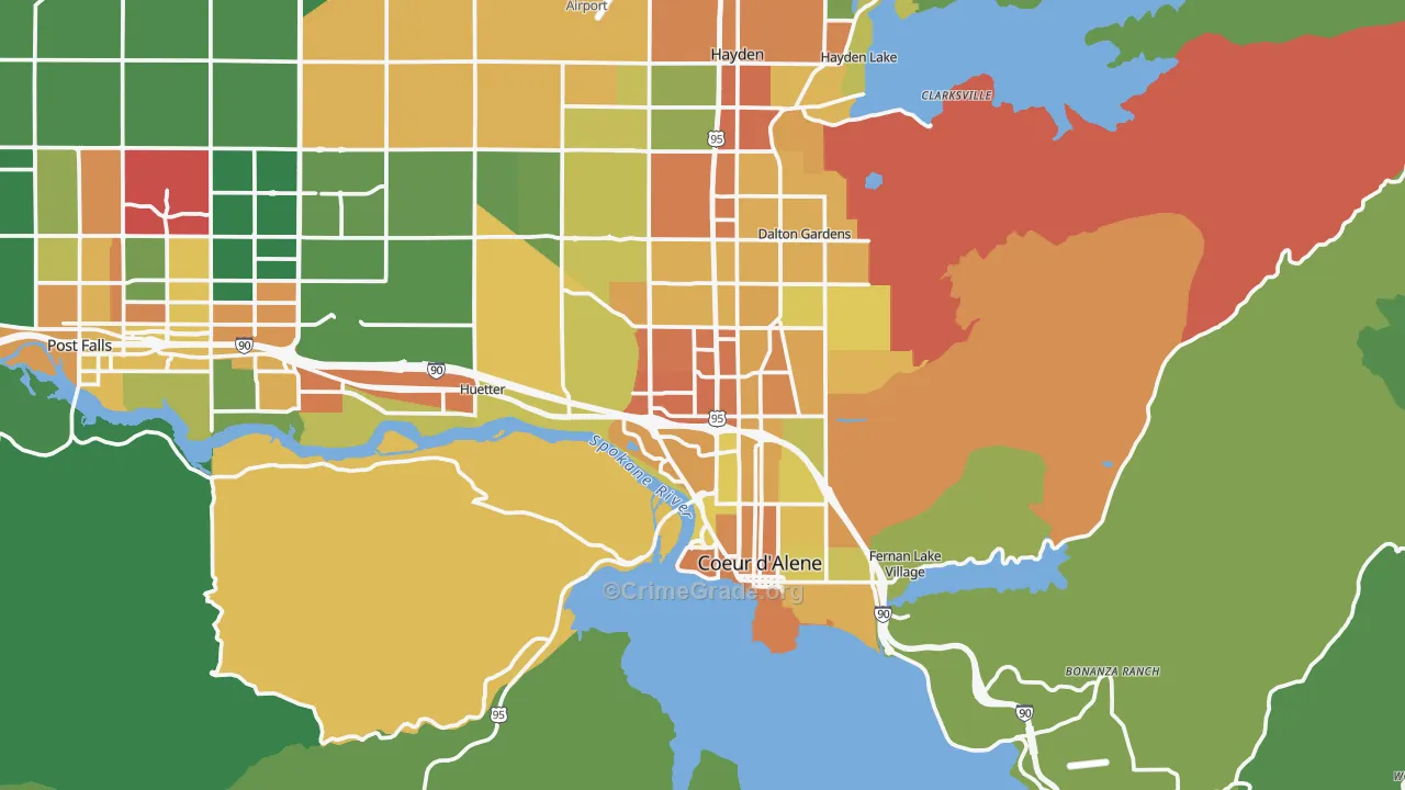 Coeur d'Alene, ID Map of Vehicle Theft Rates