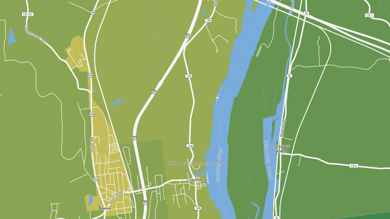 Coeymans, NY Map of Vehicle Theft Rates