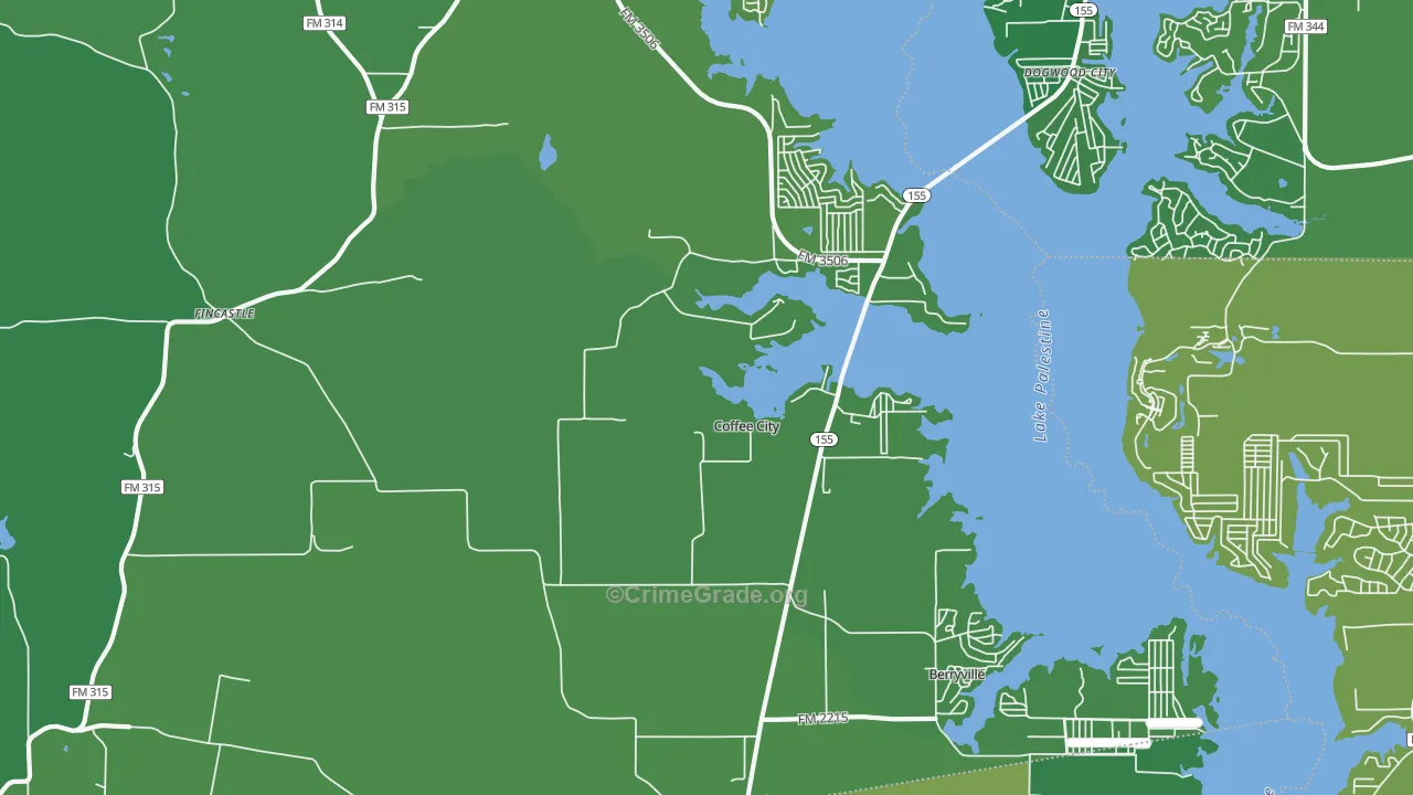 Coffee City, TX Map of Vehicle Theft Rates
