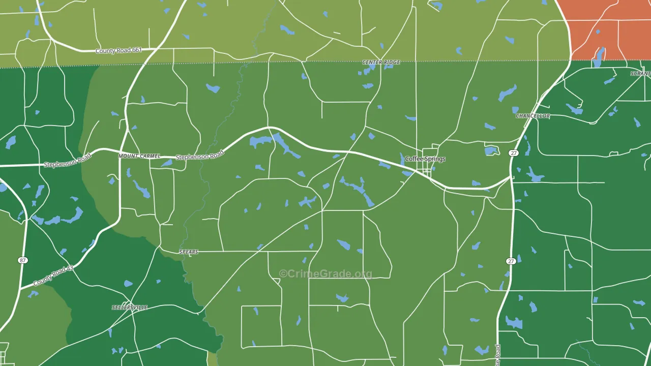 Coffee Springs, AL Map of Vehicle Theft Rates