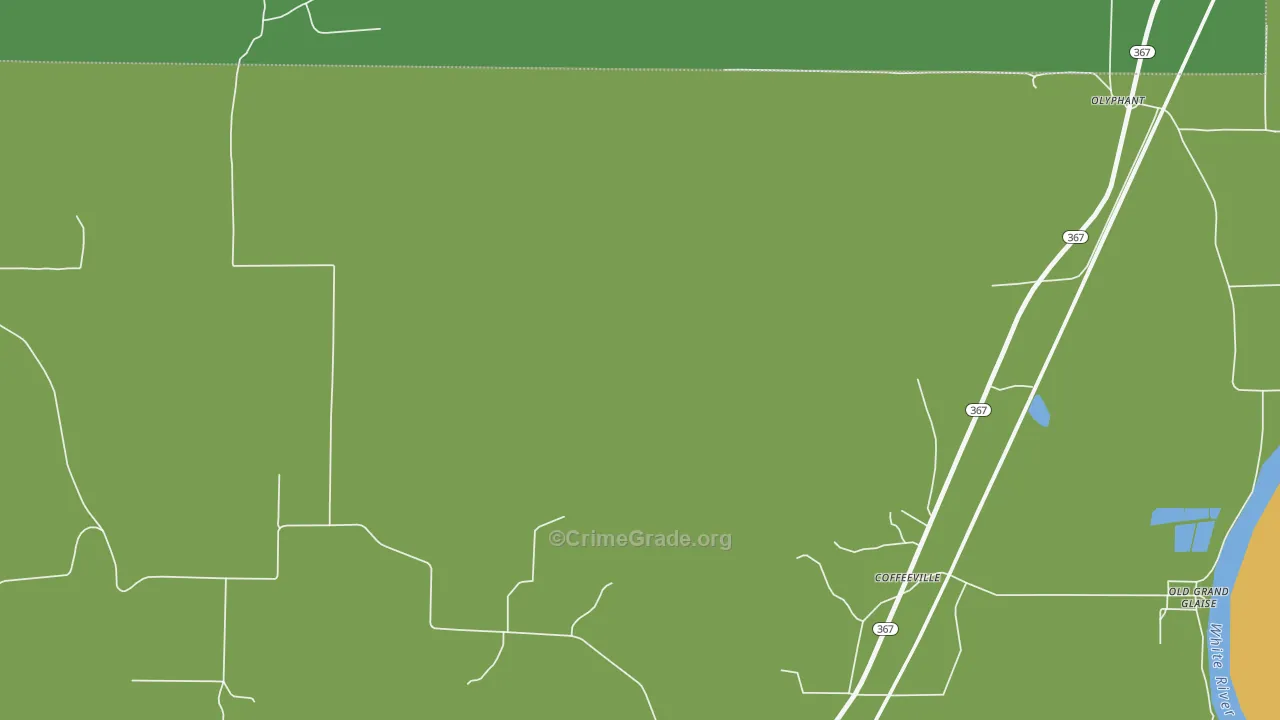 Coffeeville, AR Map of Vehicle Theft Rates
