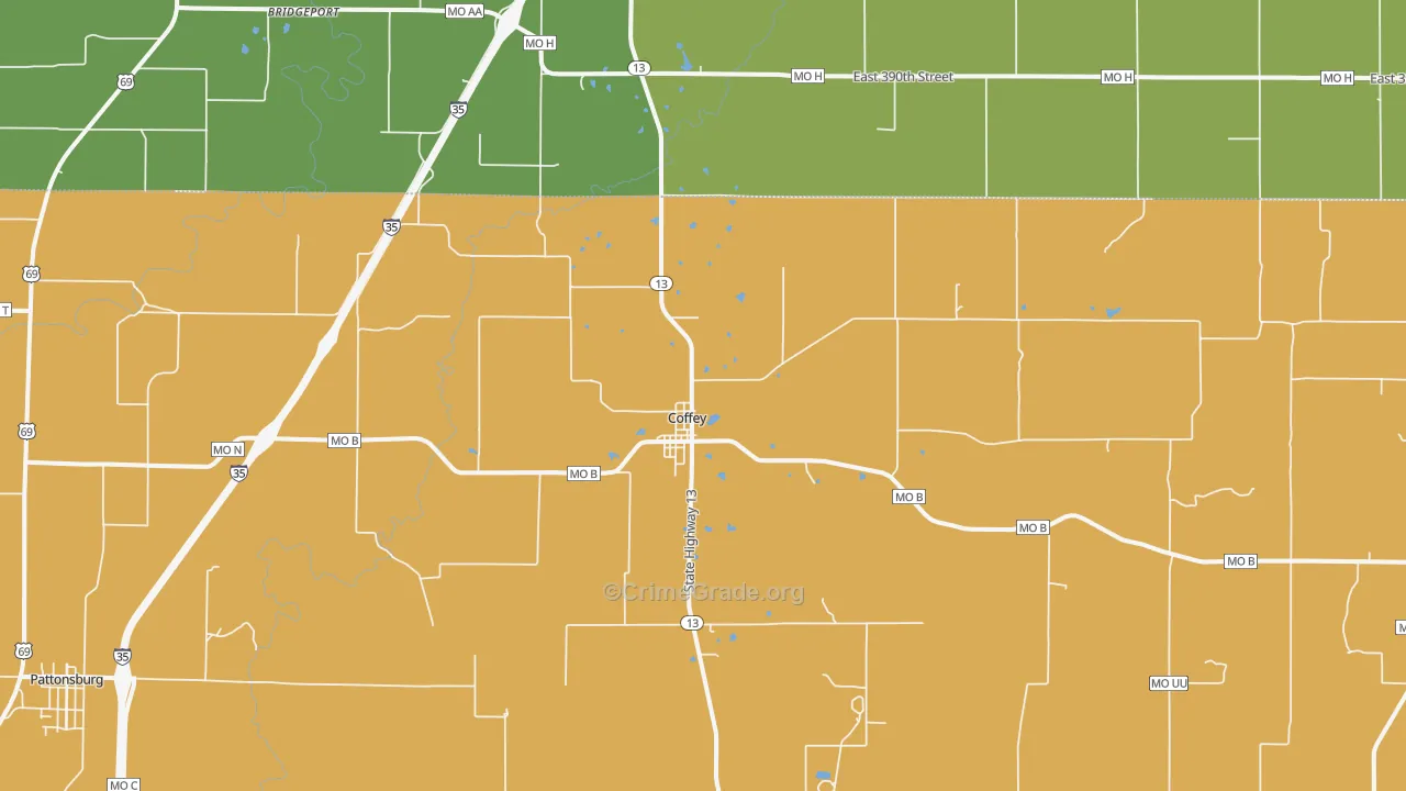 Coffey, MO Map of Vehicle Theft Rates