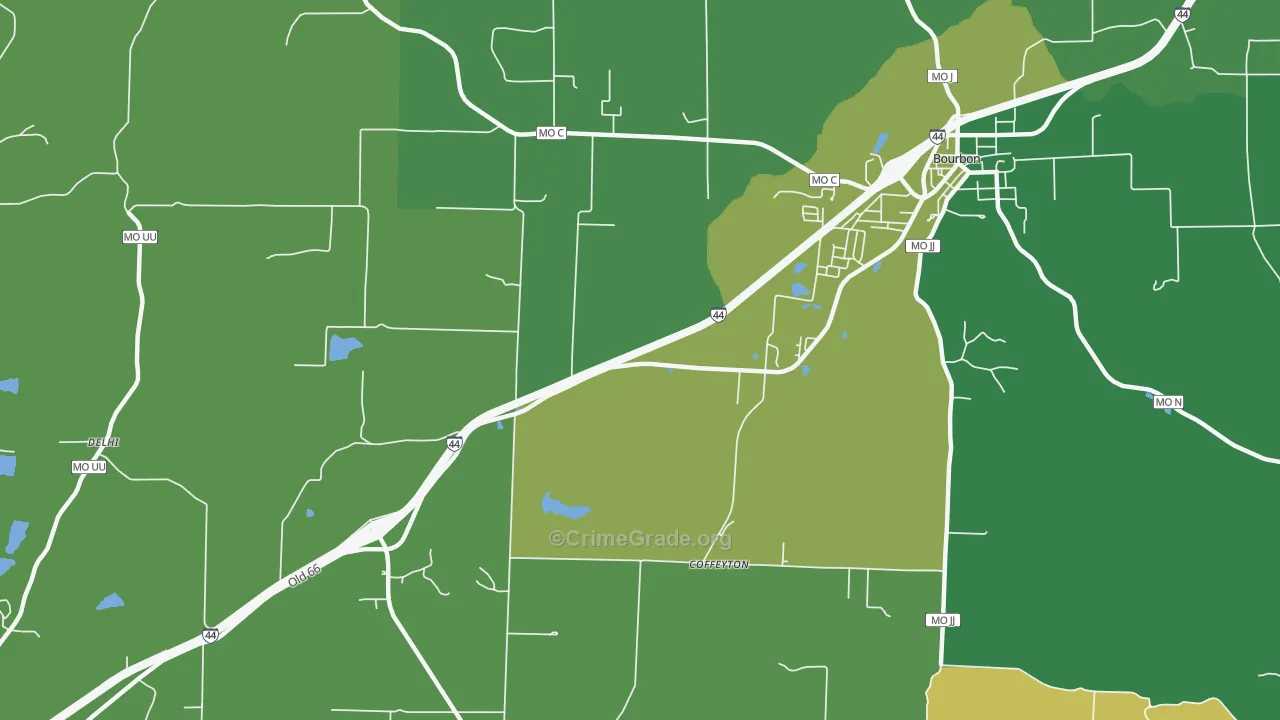 Coffeyton, MO Map of Vehicle Theft Rates