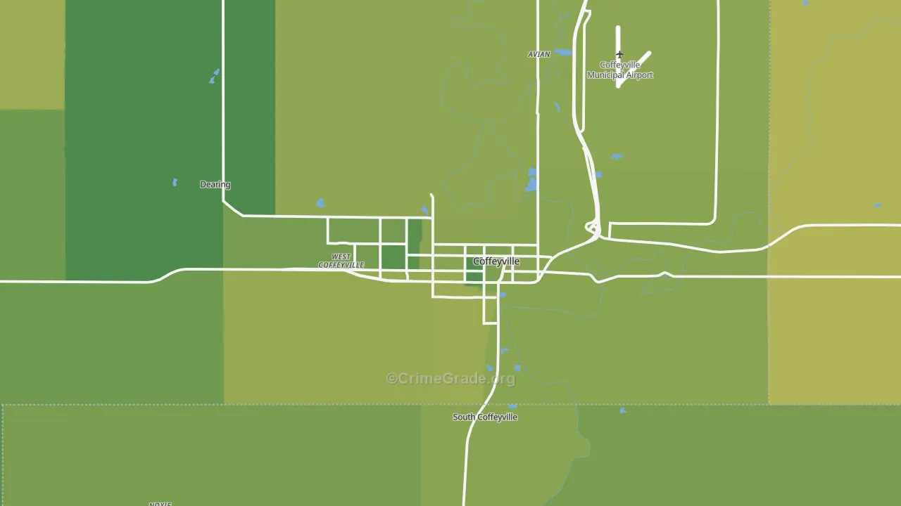 Coffeyville, KS Map of Vehicle Theft Rates