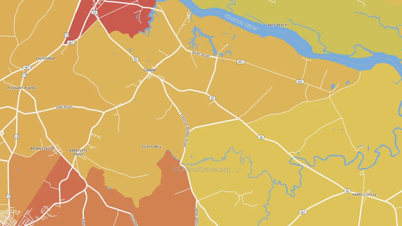 Cofield, NC Map of Vehicle Theft Rates