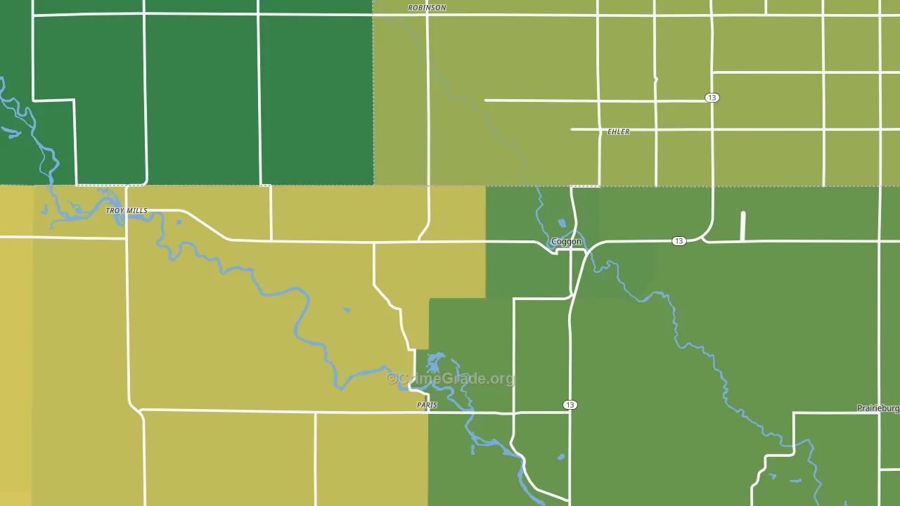 Coggon, IA Map of Vehicle Theft Rates