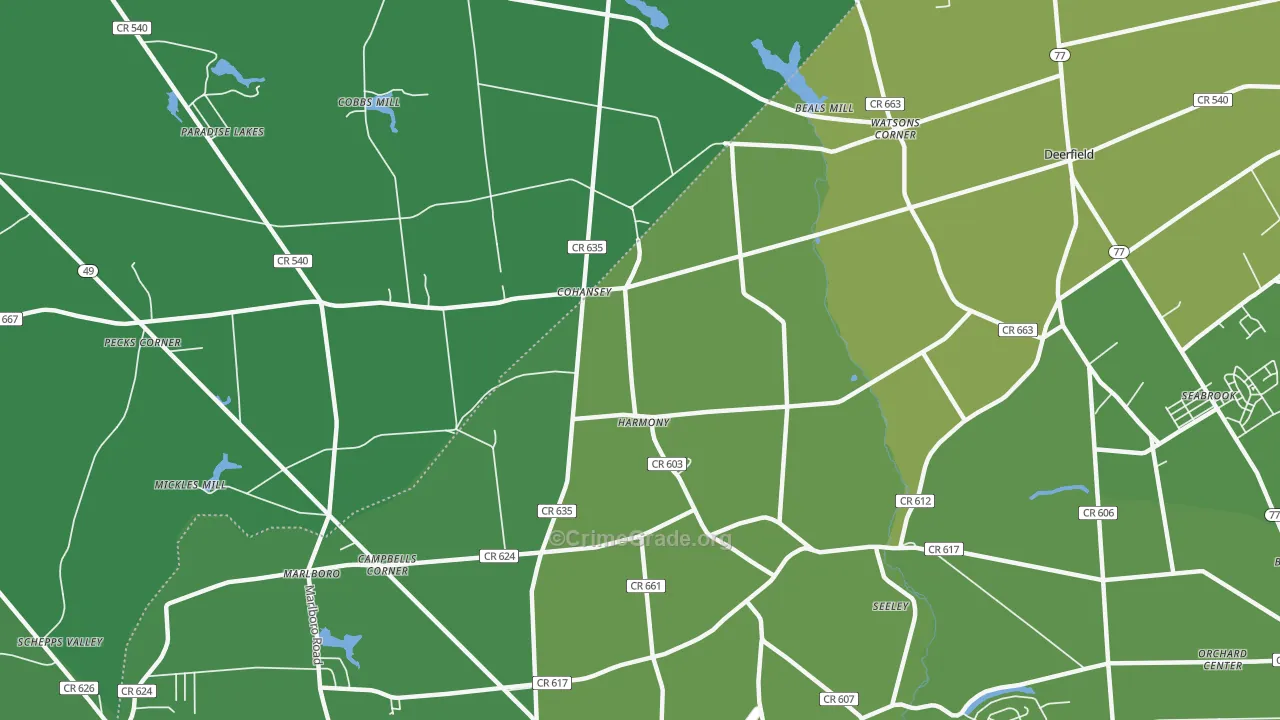 Cohansey, NJ Map of Vehicle Theft Rates