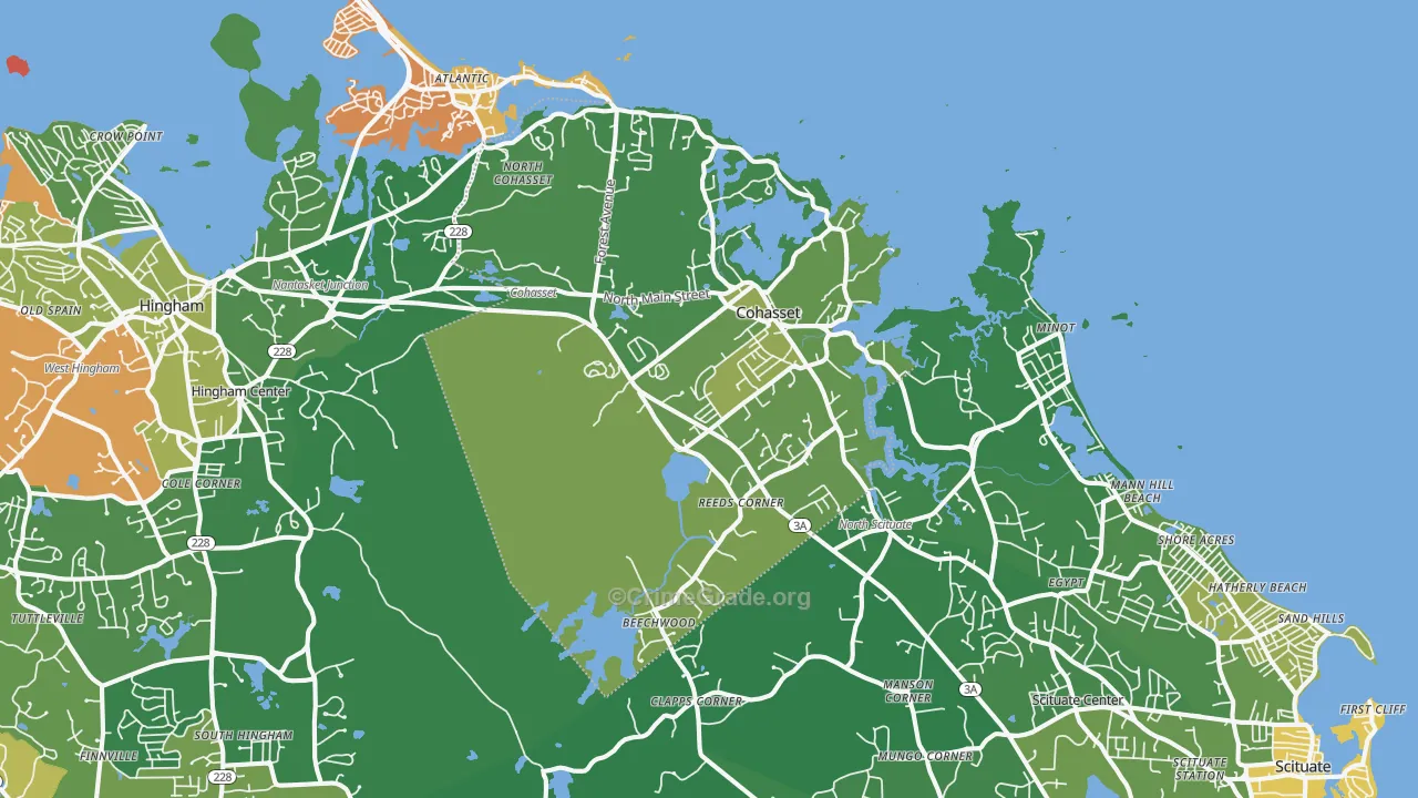 Cohasset, MA Map of Vehicle Theft Rates
