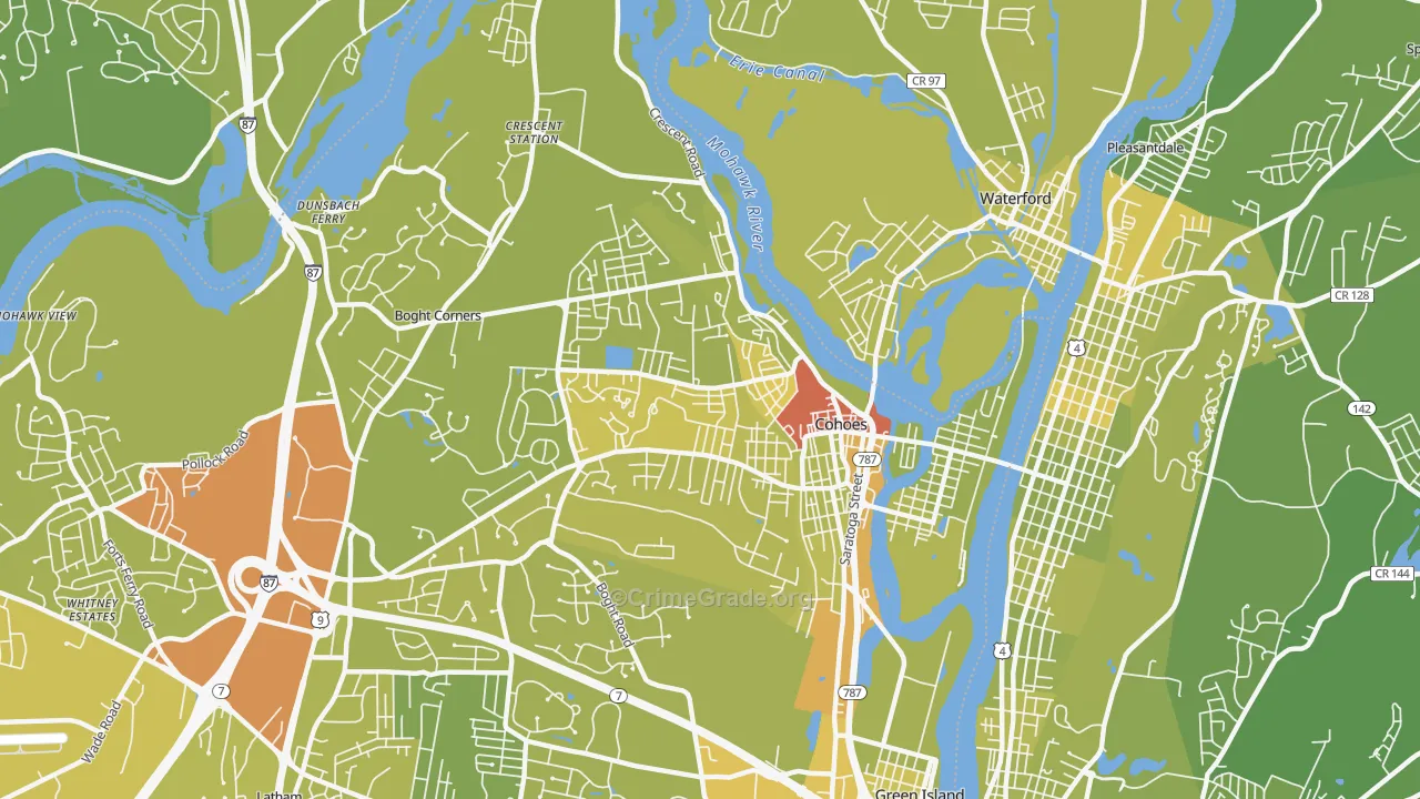 Cohoes, NY Map of Vehicle Theft Rates