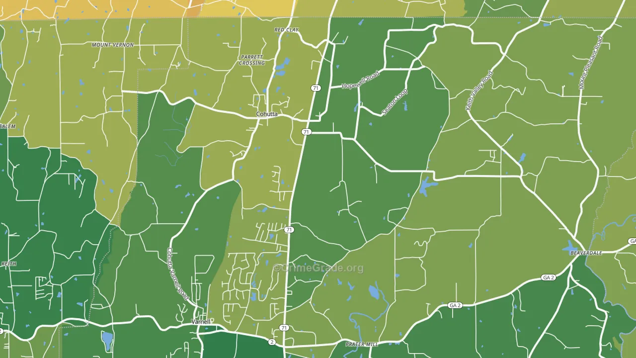 Cohutta, GA Map of Vehicle Theft Rates
