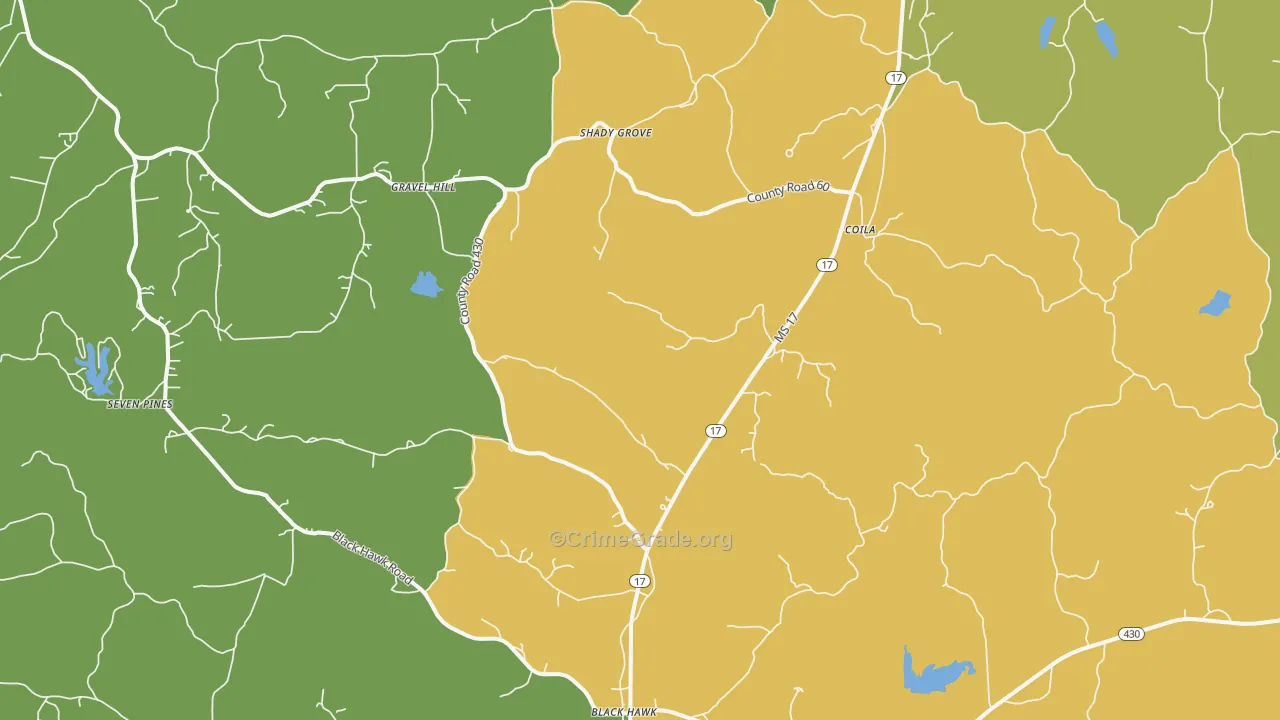 Coila, MS Map of Vehicle Theft Rates