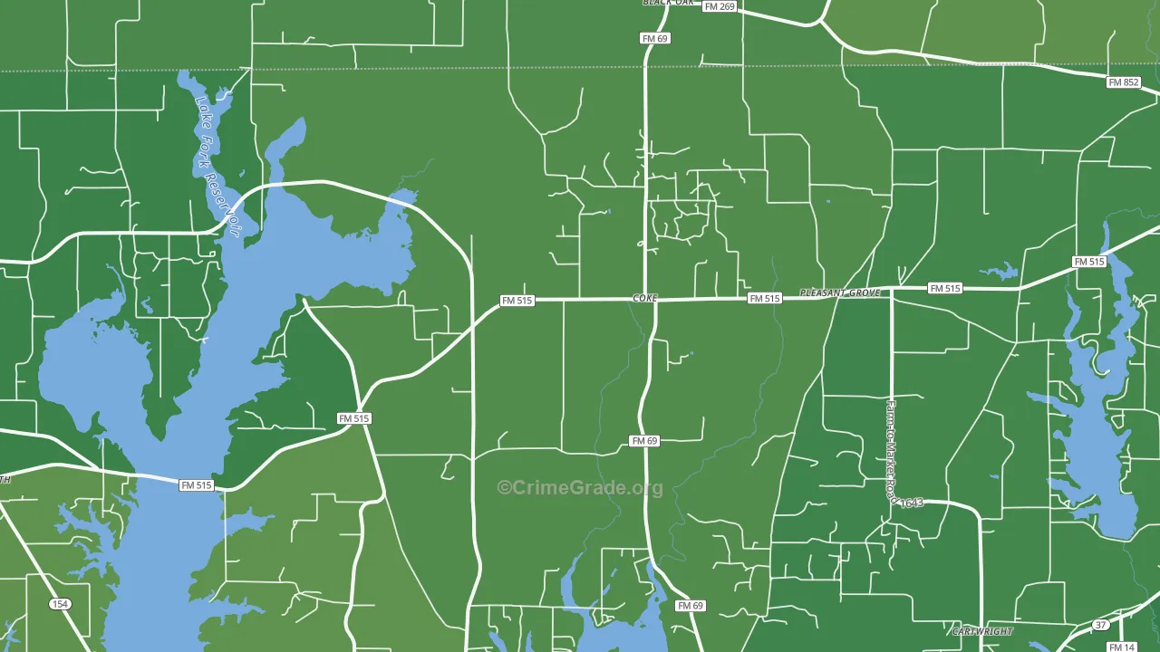Coke, TX Map of Vehicle Theft Rates